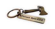Streetsoul Sharpen Your Axe Keyring with stamped brass tag 2 inches length.