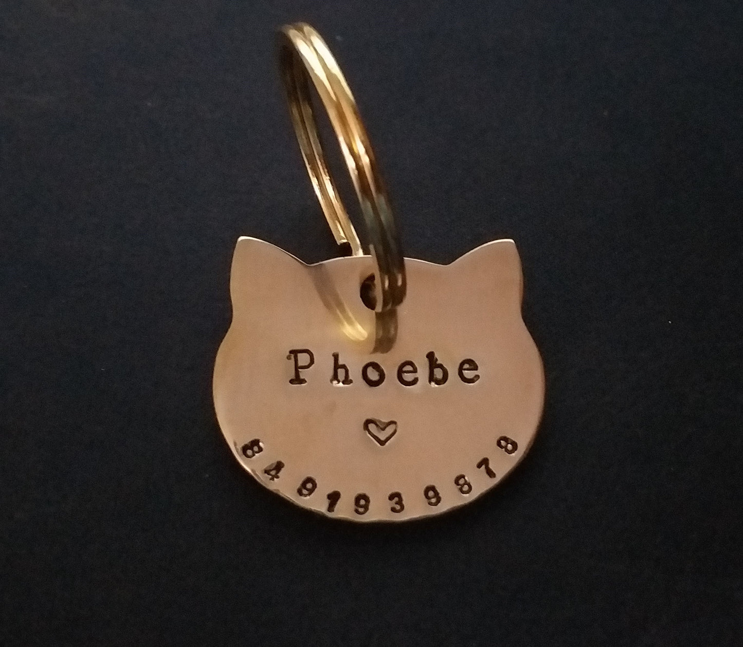 Cat name tag  Personalized Hand Stamped Circular Shaped Tag for Small Pet Dog, Cat ID Customized Dog Tag (Brass)