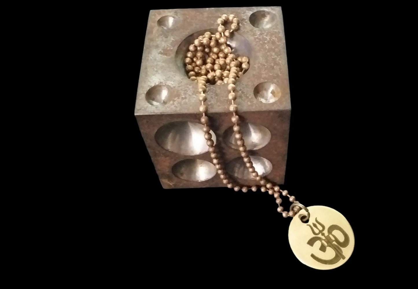 Lord Shiva's Pure Brass Pendant with Om and Mahamrityunjaya mantra engraved.