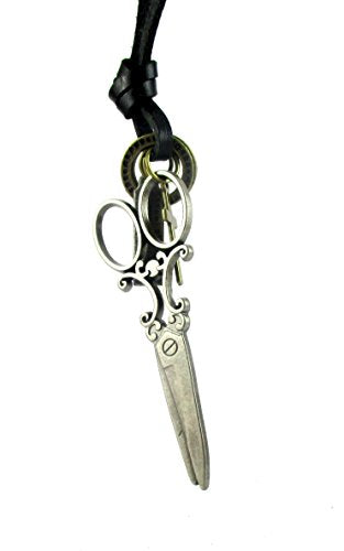 Streetsoul Scissors Pendant Antique Gold with Black Leather Adjustable Necklace Gift for Men.