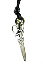 Streetsoul Scissors Pendant Antique Gold with Black Leather Adjustable Necklace Gift for Men.