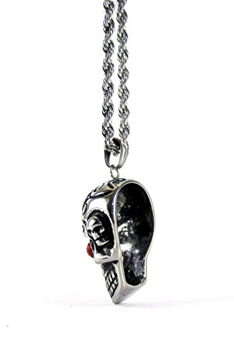 Streetsoul Red Eyes Gothic Skull Pendant Necklace in Stainless Steel Rock and Roll Punk Biker Jewelry Chain 28 Inches Glossy Necklace Gift for Men.