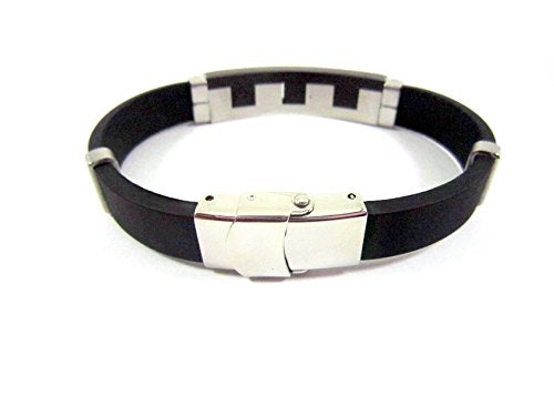 Streetsoul Jigsaw Silver Black Stainless Steel Silicone Bracelet for Men.