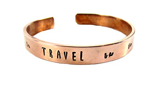 Streetsoul Copper Kada for Man Hand Crafted Kada Stamped to Travel is to Live Pure Copper Oval Cuff Bracelet 9mm Width Gift for Men