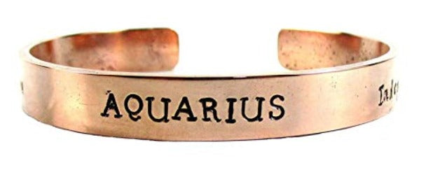 Streetsoul Pure Copper Aquarius Gemini Sun Signs Zodiac Handmade Stamped Cuff Bracelet For Men