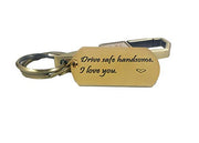 Streetsoul Drive Safe Message Laser Engraved Keychain Stainless Steel Gold Keyring on 2mm Tag Gift for Women & Men.