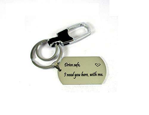 Streetsoul Drive Safe Message Engraved Keychain Stainless Steel Silver Keyring on 2mm Tag Gift for Women & Men.