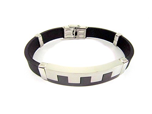 Streetsoul Jigsaw Silver Black Stainless Steel Silicone Bracelet for Men.