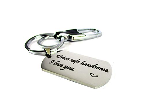 Streetsoul Drive Safe Message Laser Engraved Keychain Stainless Steel Silver Keyring on 2mm Tag Gift for Women & Men.