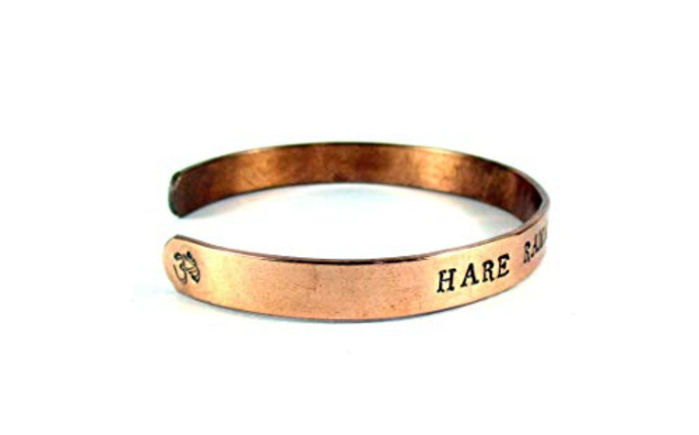 Streetsoul Men's Hand Crafted Copper Stamped Hare Krishna Mantra Oval Cuff Kada Bracelet (9mm Width)