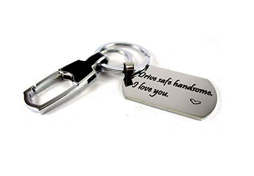 Streetsoul Drive Safe Message Laser Engraved Keychain Stainless Steel Silver Keyring on 2mm Tag Gift for Women & Men.