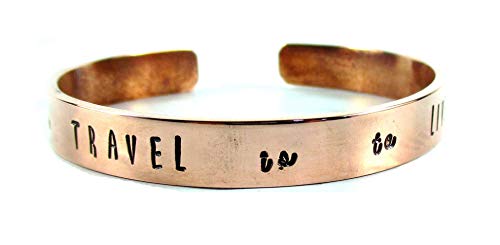 Streetsoul Copper Kada for Man Hand Crafted Kada Stamped to Travel is to Live Pure Copper Oval Cuff Bracelet 9mm Width Gift for Men