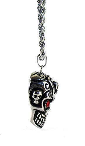 Streetsoul Red Eyes Gothic Skull Pendant Necklace in Stainless Steel Rock and Roll Punk Biker Jewelry Chain 28 Inches Glossy Necklace Gift for Men.