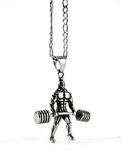 Streetsoul Weight Lifter Necklace Body Builder Power Lifter Necklace Stay Fit Gym Pendant Necklace Cool Stainless Steel Necklace for Men Jewelry