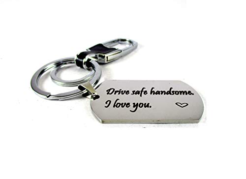 Streetsoul Drive Safe Message Laser Engraved Keychain Stainless Steel Silver Keyring on 2mm Tag Gift for Women & Men.