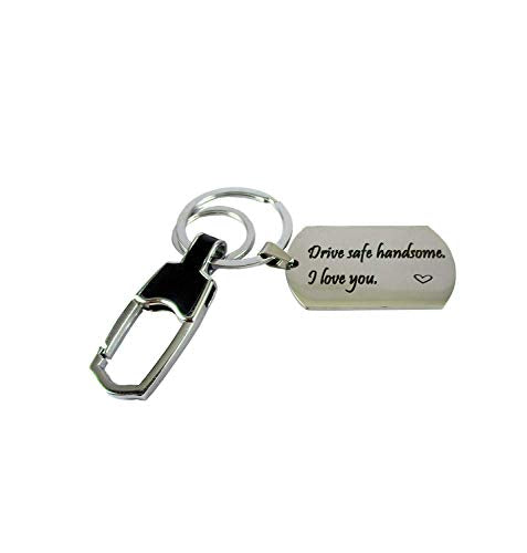 Streetsoul Drive Safe Message Laser Engraved Keychain Stainless Steel Silver Keyring on 2mm Tag Gift for Women & Men.