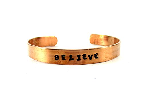 Streetsoul Copper Kada for Man Stamped Believe Pure Copper Oval Cuff Bracelet 9mm Width Gift for Men