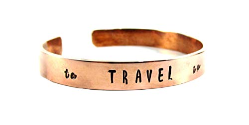 Streetsoul Copper Kada for Man Hand Crafted Kada Stamped to Travel is to Live Pure Copper Oval Cuff Bracelet 9mm Width Gift for Men