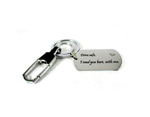 Streetsoul Drive Safe Message Engraved Keychain Stainless Steel Silver Keyring on 2mm Tag Gift for Women & Men.