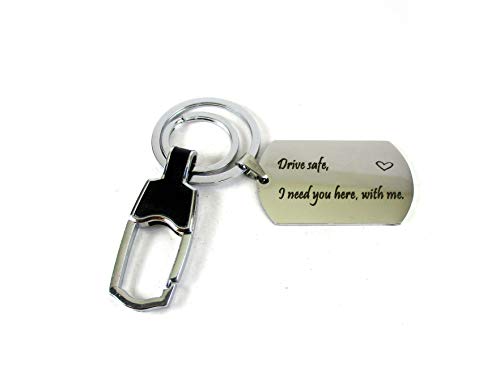 Streetsoul Drive Safe Message Engraved Keychain Stainless Steel Silver Keyring on 2mm Tag Gift for Women & Men.