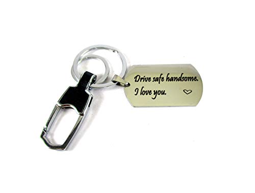 Streetsoul Drive Safe Message Laser Engraved Keychain Stainless Steel Silver Keyring on 2mm Tag Gift for Women & Men.