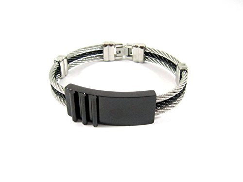 Streetsoul Three Bars Silver Black Stainless Steel Bracelet for Men.