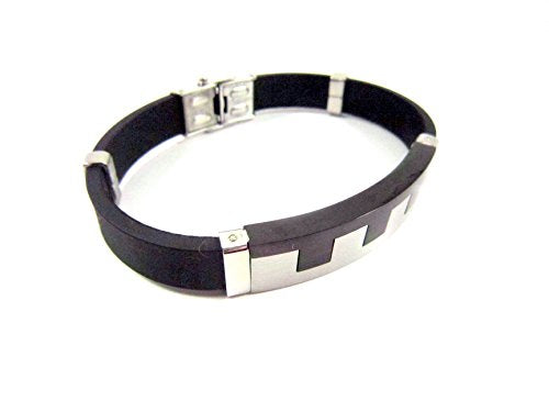 Streetsoul Jigsaw Silver Black Stainless Steel Silicone Bracelet for Men.