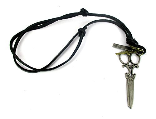 Streetsoul Scissors Pendant Antique Gold with Black Leather Adjustable Necklace Gift for Men.