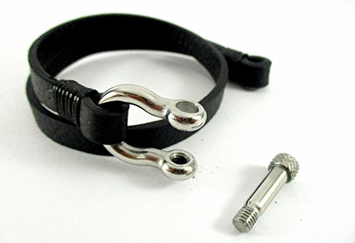 Shackle Pin Screw Bracelet Black Leather Wrap-Around