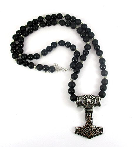 Streetsoul Tribal Design Pendant Heavy Black Statement Necklace Gloss 10mm Bead Necklace Gift for Men Women.