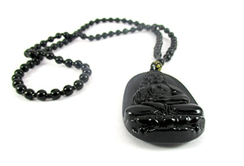 Streetsoul Glass Buddha Black Matte Gloss Bead Necklace Gift for Men.