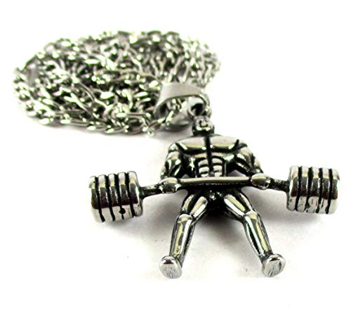 Streetsoul Weight Lifter Necklace Body Builder Power Lifter Necklace Stay Fit Gym Pendant Necklace Cool Stainless Steel Necklace for Men Jewelry