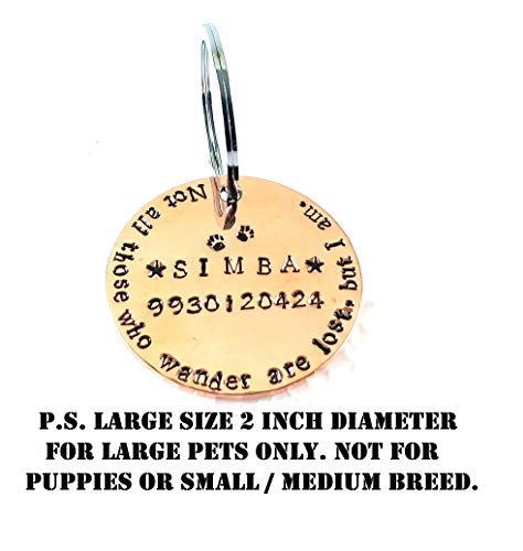 Name Tag Copper Hand Stamped 2 Inch DiameterTag for Large Pet Dog, Customized Dog Tag