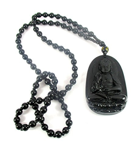 Streetsoul Glass Buddha Black Matte Gloss Bead Necklace Gift for Men.