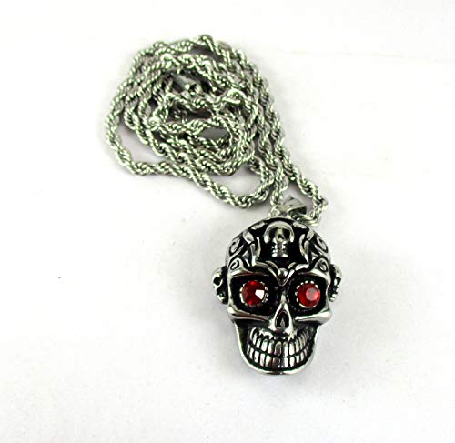 Streetsoul Red Eyes Gothic Skull Pendant Necklace in Stainless Steel Rock and Roll Punk Biker Jewelry Chain 28 Inches Glossy Necklace Gift for Men.