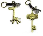 Streetsoul Fashion Keyrings (Set of 2) Giraffe & Elephant Antique Gold Keychain for Men Women.