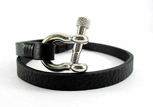 Streetsoul Shackle Pin Screw Bracelet Black Leather WrapAround Gift F