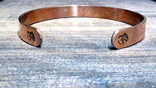 Streetsoul Men's Hand Crafted Copper Stamped Hare Krishna Mantra Oval Cuff Kada Bracelet (9mm Width)