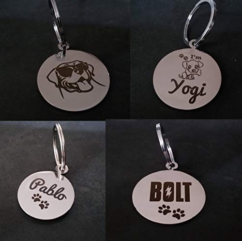 Personalised dog name tags Pet ID Personalized Stainless Steel 1.5 inch Diameter Engraved Tag for Pet Dog, Cat ID Customized Dog Tag