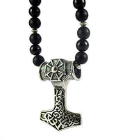 Streetsoul Tribal Design Pendant Heavy Black Statement Necklace Gloss 10mm Bead Necklace Gift for Men Women.