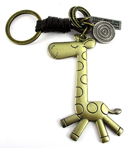 Streetsoul Fashion Keyrings (Set of 2) Giraffe & Elephant Antique Gold Keychain for Men Women.