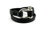 Streetsoul Shackle Pin Screw Bracelet Black Leather Wrap-Around Gift For Men.