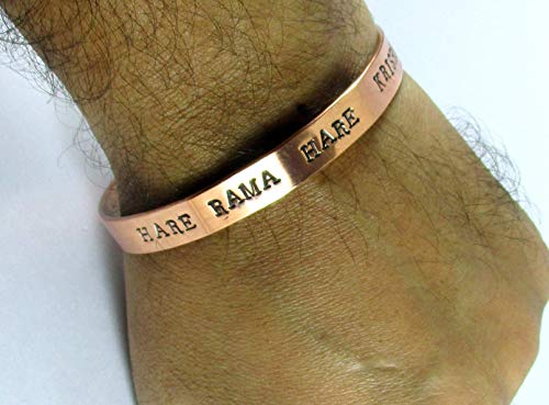 Streetsoul Men's Hand Crafted Copper Stamped Hare Krishna Mantra Oval Cuff Kada Bracelet (9mm Width)