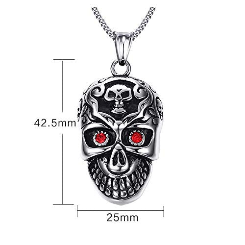 Streetsoul Red Eyes Gothic Skull Pendant Necklace in Stainless Steel Rock and Roll Punk Biker Jewelry Chain 28 Inches Glossy Necklace Gift for Men.