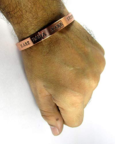 Streetsoul Men's Hand Crafted Copper Stamped Hare Krishna Mantra Oval Cuff Kada Bracelet (9mm Width)