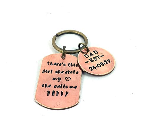 Streetsoul Keychain Personalized Hand Stamped Keyring Pure Copper 1.5mm Army Tag and Round Tag Keyring Gift for Women & Men