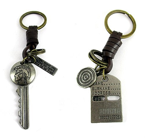 Keyrings (Set of 2) Key & Tag Antique Silver Keychain