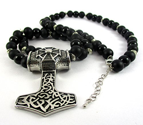 Streetsoul Tribal Design Pendant Heavy Black Statement Necklace Gloss 10mm Bead Necklace Gift for Men Women.