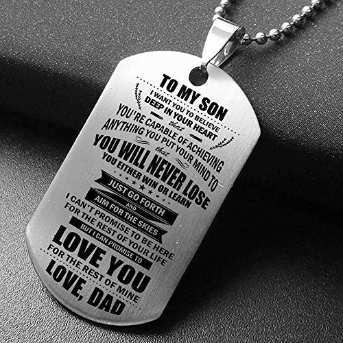 Streetsoul Laser Engraved to My Son Stainless Steel 2 mm Pendant 28 Inches Gloss Necklace Gift for Men Son