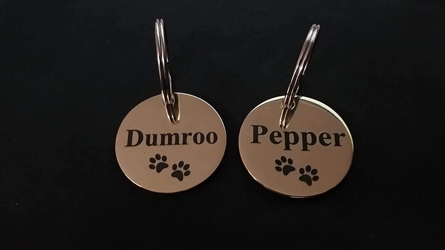 Custom Name tag Pure Brass Gold Round Pet ID Tag Dog Tag